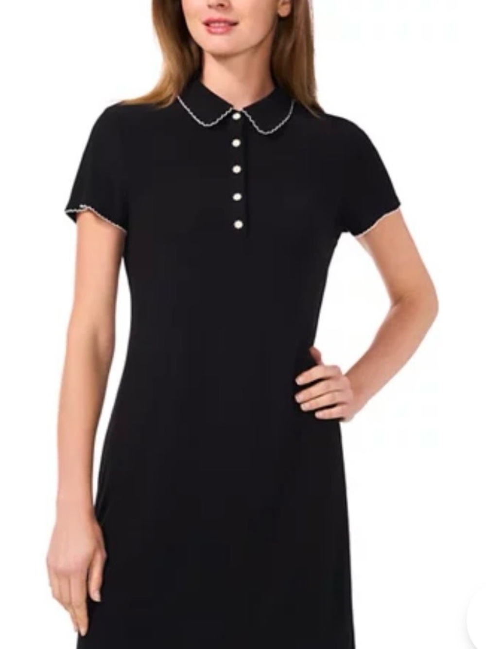 CeCe Black Polo Dress with Pearl Buttons